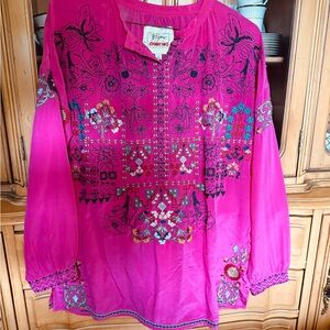 Johnny Was Pink Embroidered Blouse